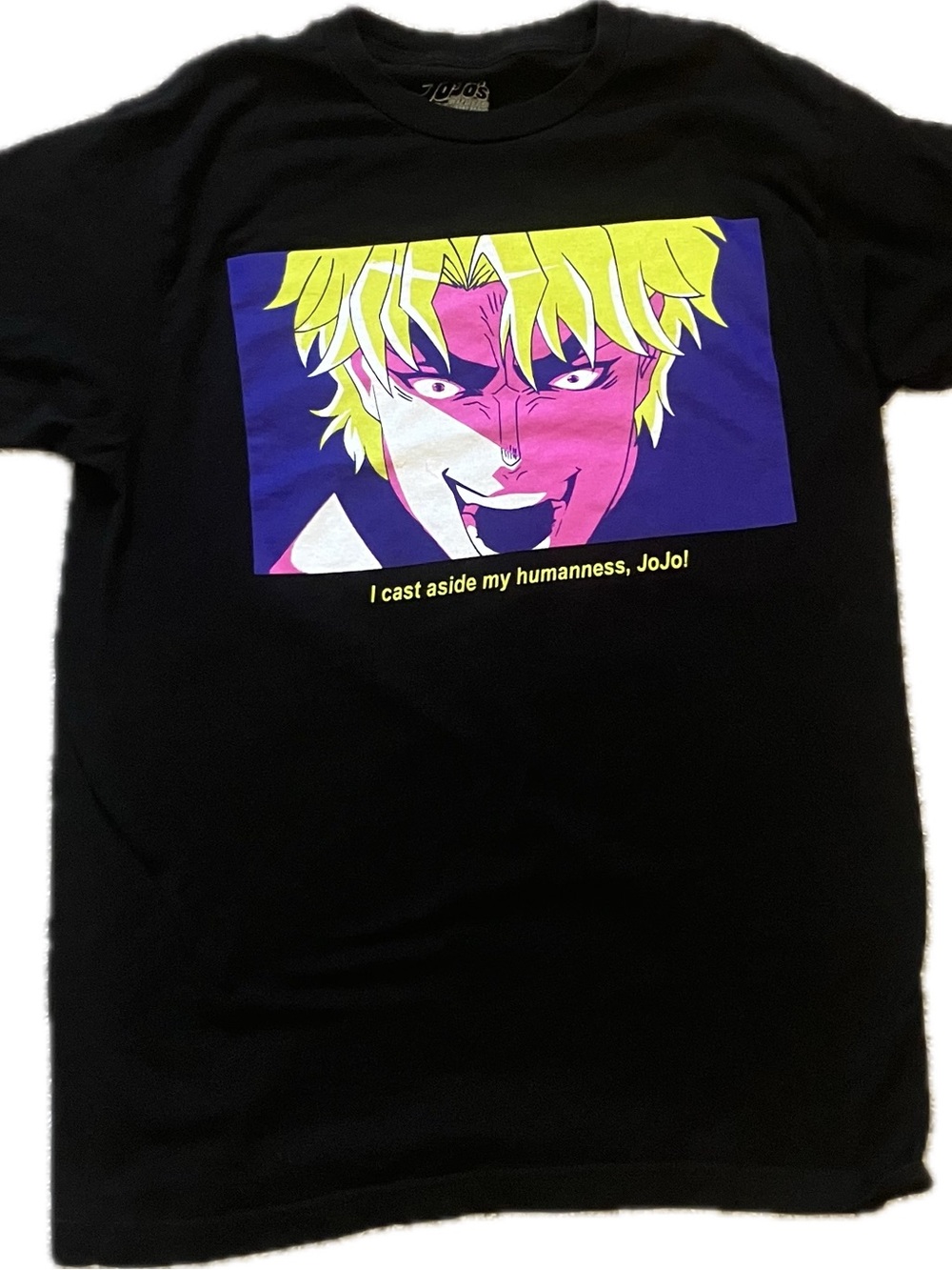 Black Anime Graphic Tee with Yellow Accent - JoJo Style